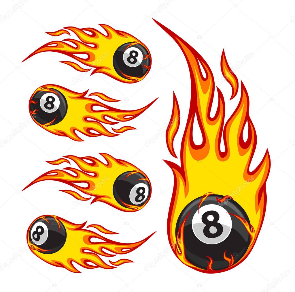 Vector illustration of a billiard ball in fire