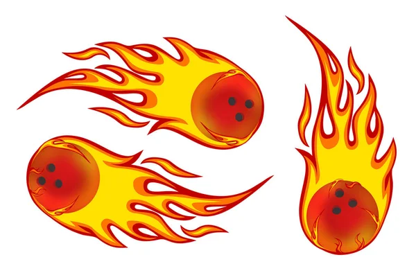 Kırmızı Bowling Topları Ateş Kümesi — Stok Vektör