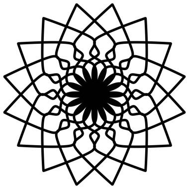 Beyaz arka planda soyut mandala. Tebrik kartı, davetiye, dövme. Stres Önleyici Terapi Kalıbı.