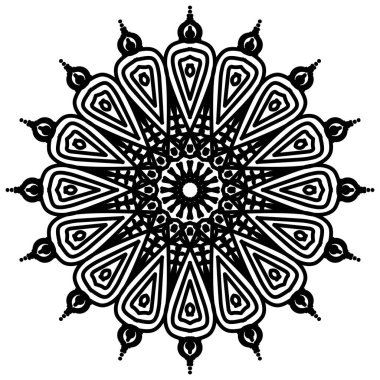 Beyaz arka planda soyut mandala. Tebrik kartı, davetiye, dövme. Stres Önleyici Terapi Kalıbı.