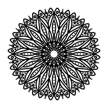 Beyaz arka planda soyut mandala. Tebrik kartı, davetiye, dövme. Stres Önleyici Terapi Kalıbı.