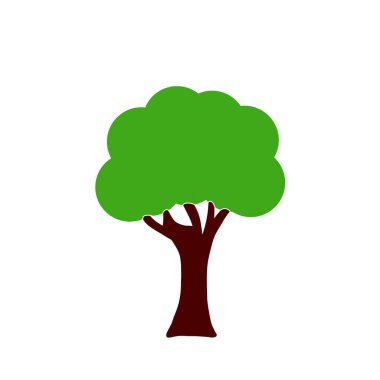 Yeşil yapraklar, beyaz arkaplanda ağaç simgesi.