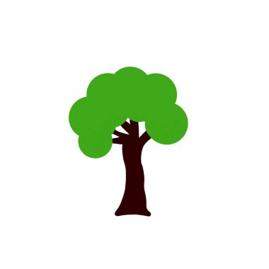 Yeşil yapraklar, beyaz arkaplanda ağaç simgesi.