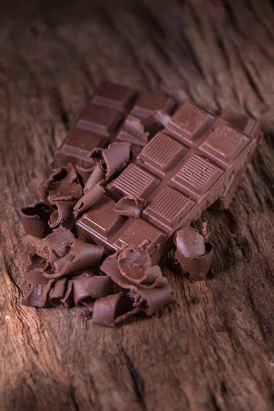 Barras Grandes Chocolate Sobre Fondo Madera —  Fotos de Stock