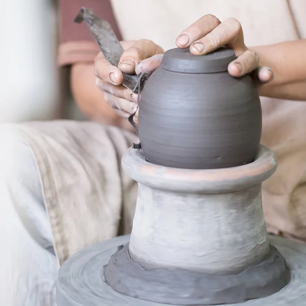 Close View Artisan Hands Making Clay Pot — Stock Photo, Image