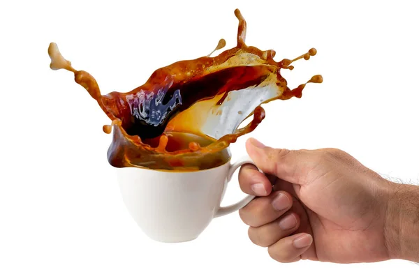 Heißer Kaffee Spritzt Isoliert Auf Weißem Hintergrund — Stockfoto