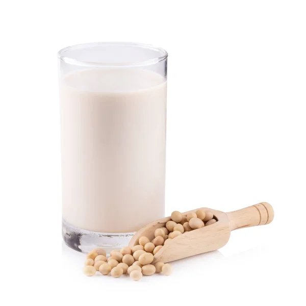 豆乳と大豆の白い背景に分離 — ストック写真