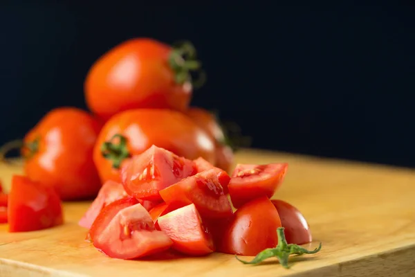 Skiver Tomater Hakkede Tomater Friske Tomater Sund Mad Koncept Tæt - Stock-foto