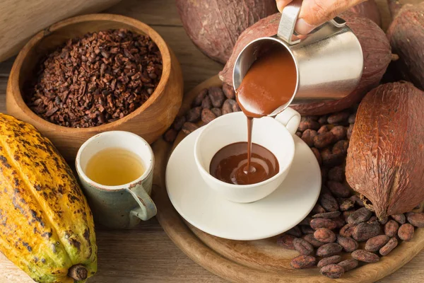 Humano Mano Verter Bebida Chocolate Taza —  Fotos de Stock