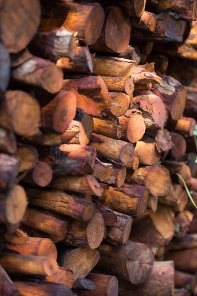 Firewood Stacked Prepared Winter Pile Wood Logs — Stock Photo, Image