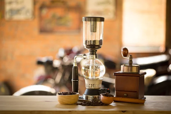 close view of siphon vacuum coffee maker at shop