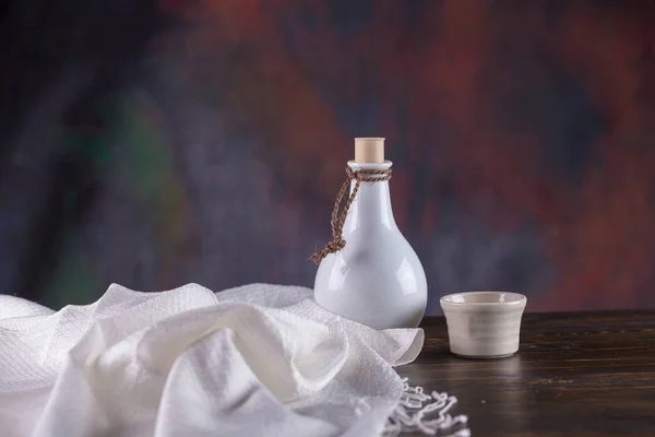 Chinese White Whisky Bottle Cup Dark Background — Stock Photo, Image