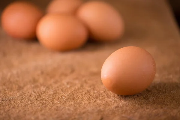 Closeup Fresh Eggs Wooden Table — Stock Photo, Image