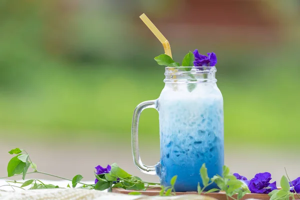 Iced Blauwe Erwt Melk Iced Butterfly Pea Latte Met Melk — Stockfoto