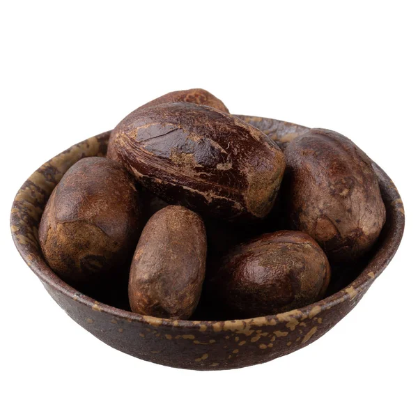 Dry Nutmeg Spice Isolated White Background — Stock Photo, Image