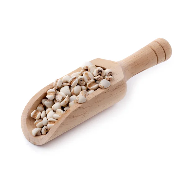 Millet rice in a wooden spoon isolated on white background. — Stock Image Millet Rice Wooden Spoon Isolated White Background Royalty Free Stock Photos