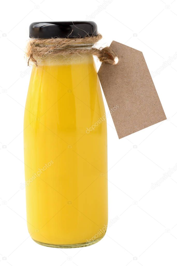 Bottle of banana milk isolated on white background