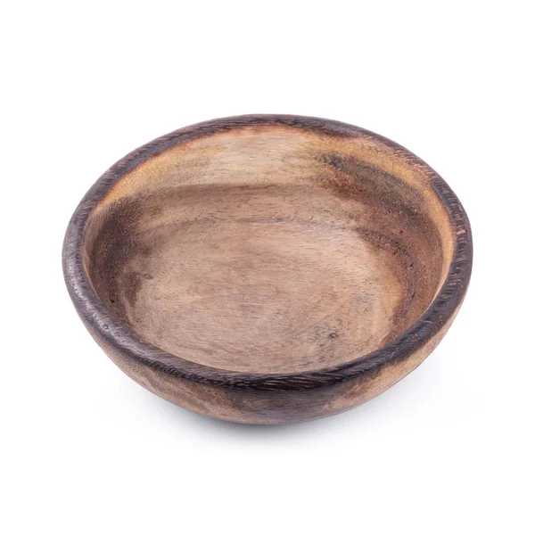 Old Handmade Carved Wooden Bowl Isolated White Background — Stock Photo, Image