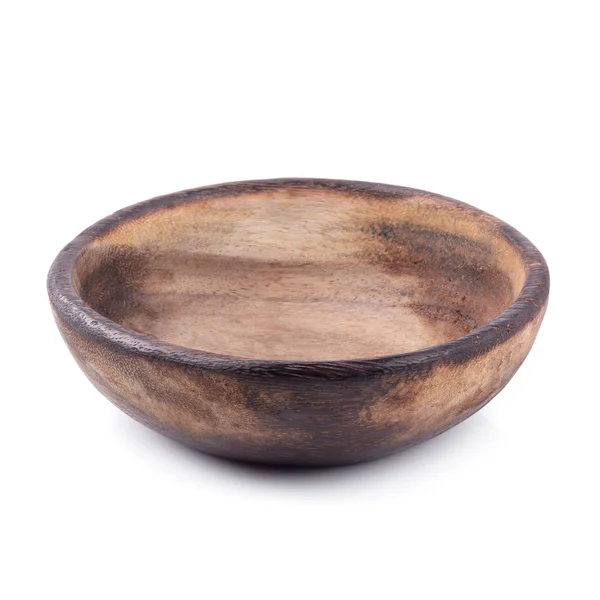 Old Handmade Carved Wooden Bowl Isolated White Background — Stock Photo, Image