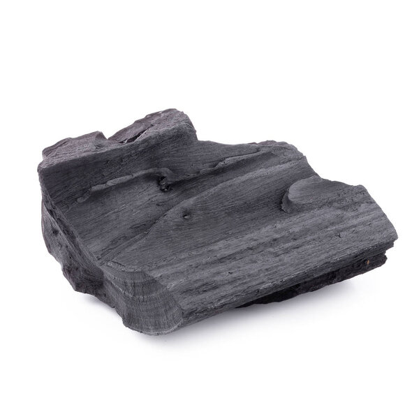 Natural wood charcoal isolated on white background