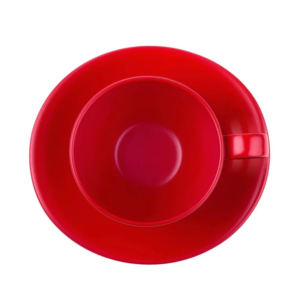 Κούπα Κόκκινο Καφέ Και Πιατάκι Που Απομονώνονται Λευκό Φόντο — Φωτογραφία Αρχείου