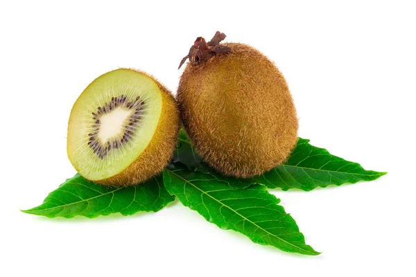 Fruta Kiwi Inteira Madura Meia Fruta Kiwi Isolada Sobre Fundo — Fotografia de Stock