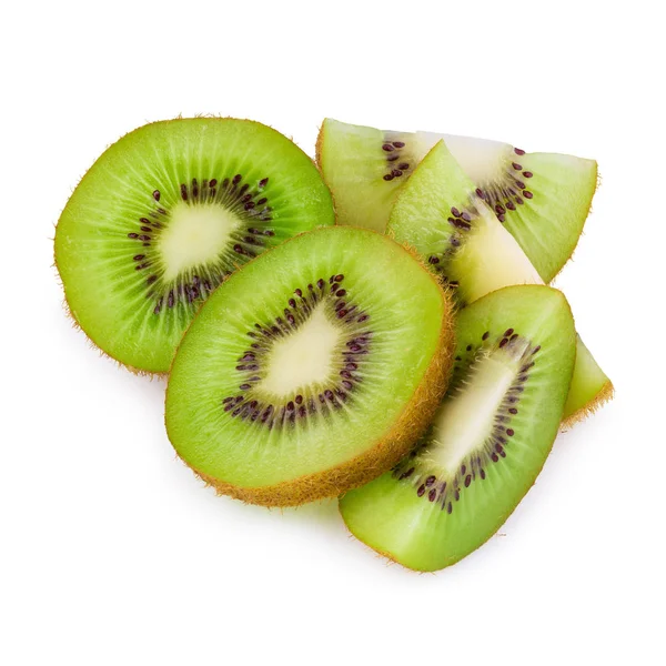 Kiwis Entiers Mûrs Demi Kiwis Isolés Sur Fond Blanc — Photo