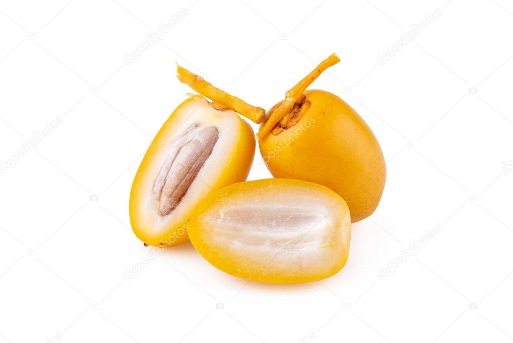 yellow raw date palm isolated on white background.