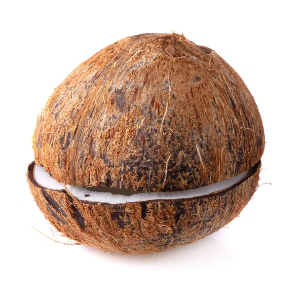 Hälfte Der Kokosnüsse Isoliert Auf Weißem Hintergrund — Stockfoto
