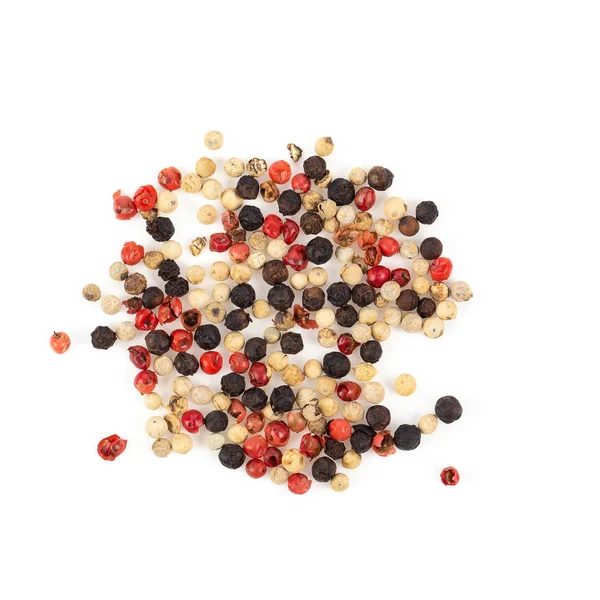 Dry Trio Colour Peppercorn Grinder Isolated White Background Top View — Stock Photo, Image