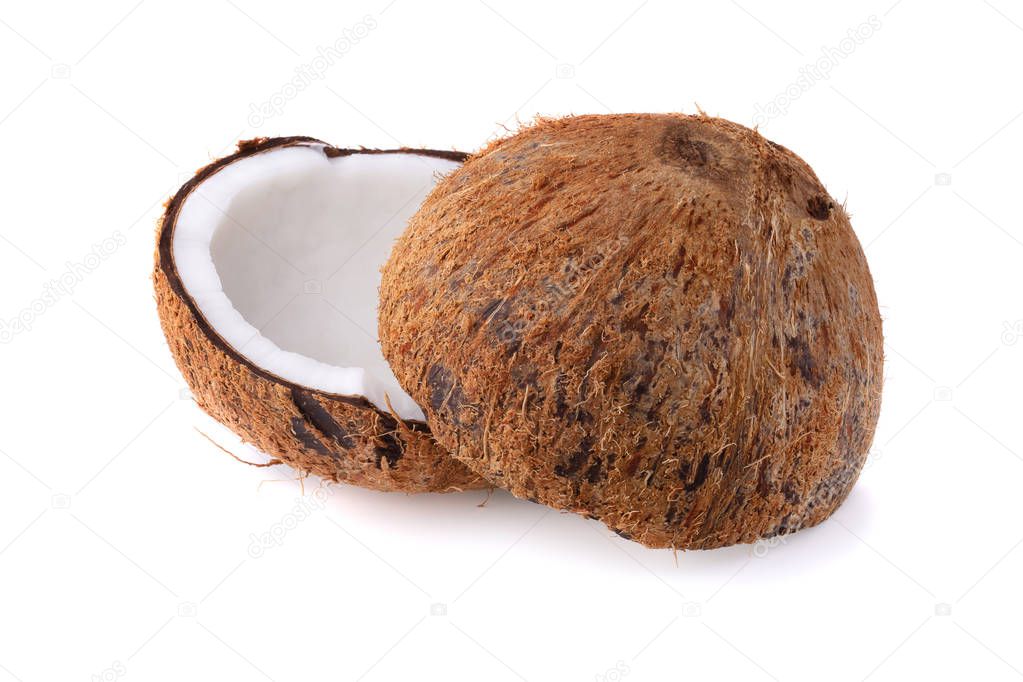 Half of coconuts isolated on a white background.