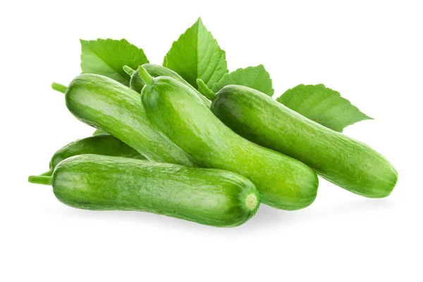 Organické Okurky Baby Mini Zelená Listová Izolovaných Bílém Pozadí — Stock fotografie