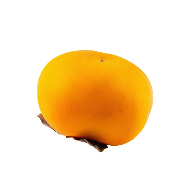 Persimmons Świeże Persimmon Plasterek Liść Białym Tle — Zdjęcie stockowe