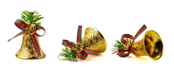 Campana Oro Decorazione Natale Isolato Sfondo Bianco — Foto Stock