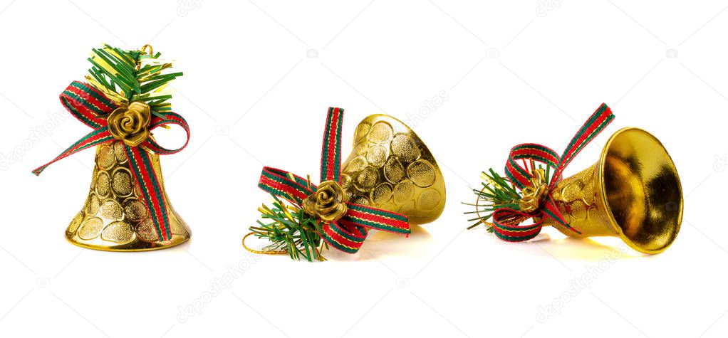 Golden Bell for Christmas Decoration isolated on white background.