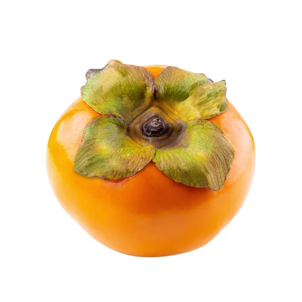 Persimmons Świeże Persimmon Plasterek Liść Białym Tle — Zdjęcie stockowe