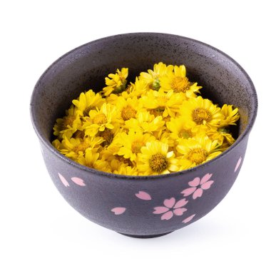 Beyaz arkaplanda izole edilmiş sarı kasımpatı çiçekleri.