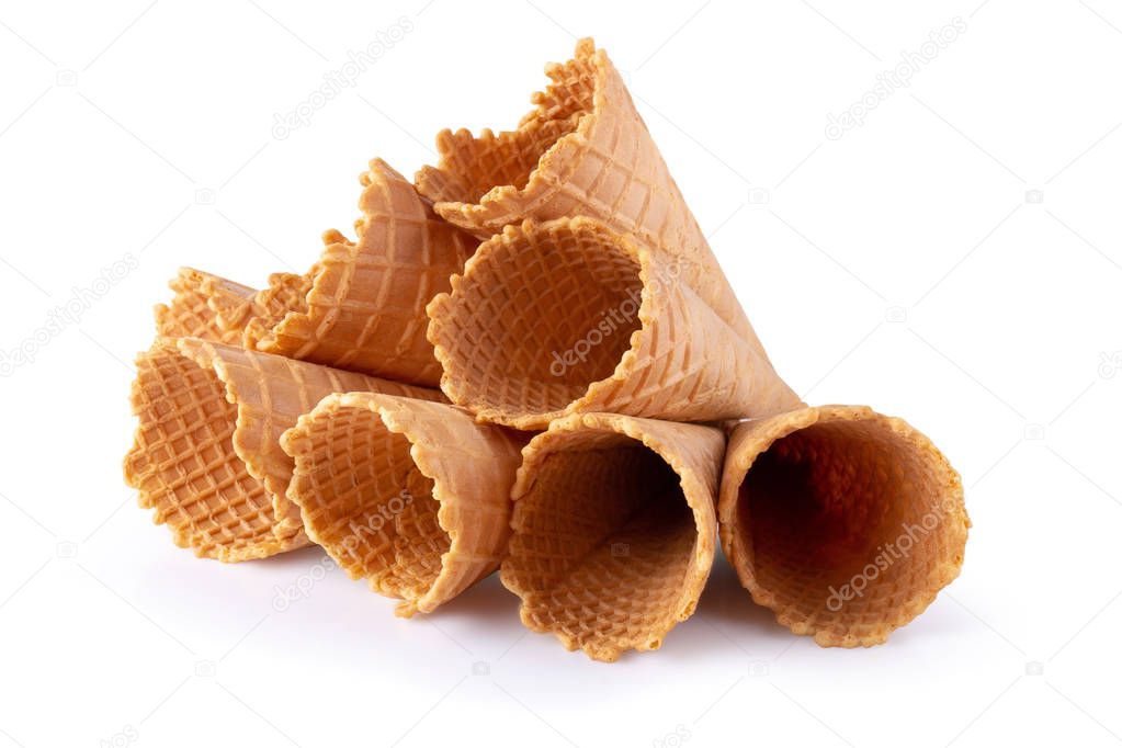 waffle ice-cream cone isolated on white background.