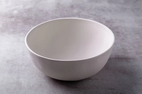 Empty Blank White Ceramic Bowl Cement Board — Stock Photo, Image