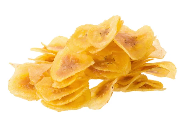 Dried Banana Chips Yellow Deep Fried Slices Bananas Isolated White — Stock Photo, Image