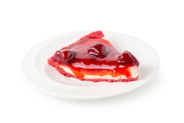 Beyaz bir plaka üzerinde çilek cheesecake White arka üzerinde izole