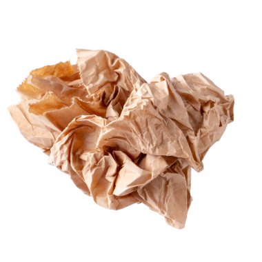 Kullanılmış kahverengi kağıt torba beyaz arka plan üzerinde izole