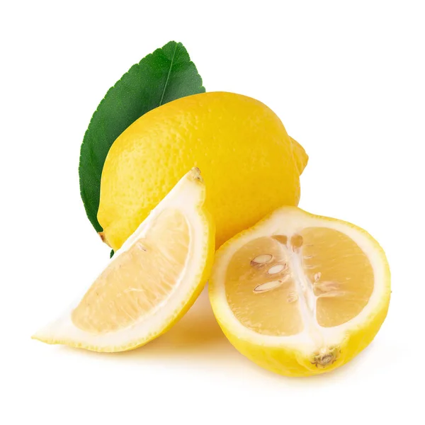 Ripe slice of yellow lemon citrus fruit isolated over white back — Stock Photo, Image