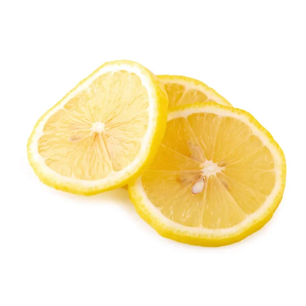 Ripe slice of yellow lemon citrus fruit isolated over white back — Stock Photo, Image
