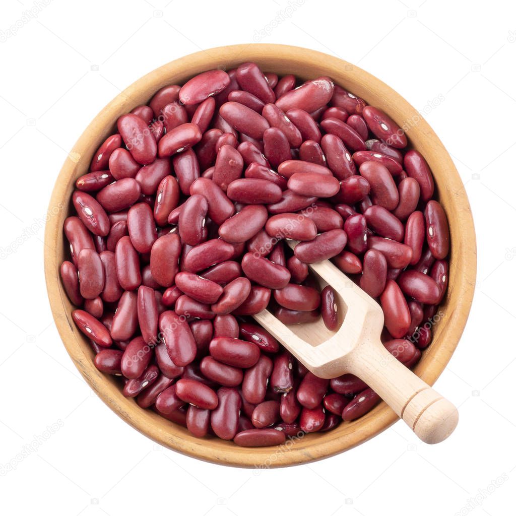 red beans in a wooden bowl isolated on white background