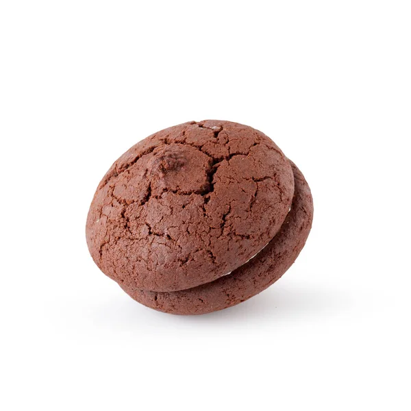ホワイトプレートにチョコレートクッキーとクリームをサンドイッチします。 — ストック写真