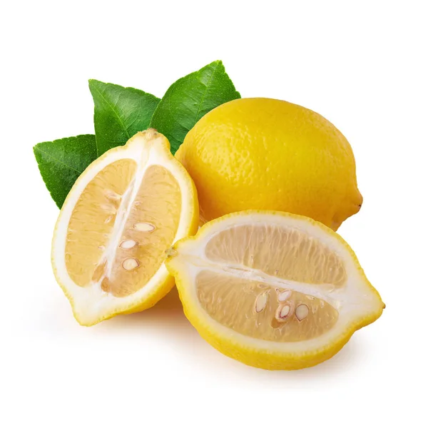 Ripe slice of yellow lemon citrus fruit isolated over white back — Stock Photo, Image