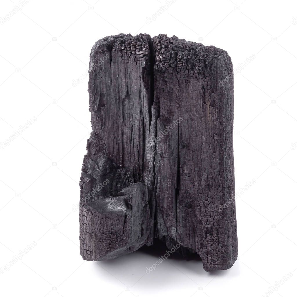 Natural wood charcoal Isolated on white background