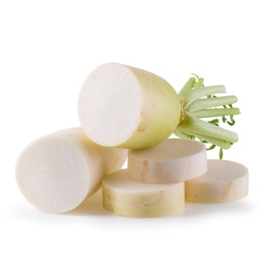 Beyaz bir arka plan üzerinde izole daikon turp