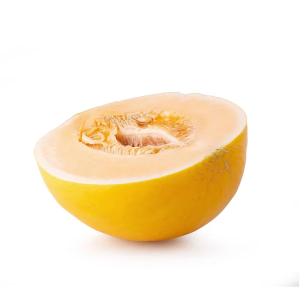 Mezzo melone giallo isolato su sfondo bianco — Foto Stock